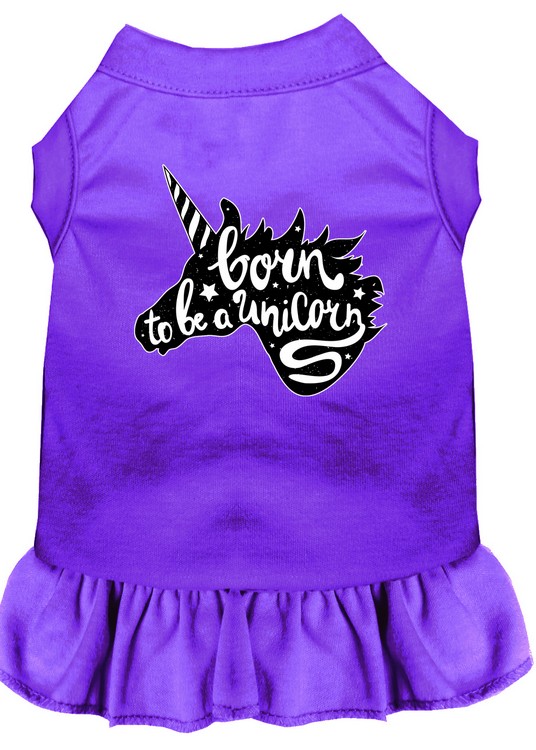 Born to be a Unicorn Screen Print Dog Dress Purple Lg